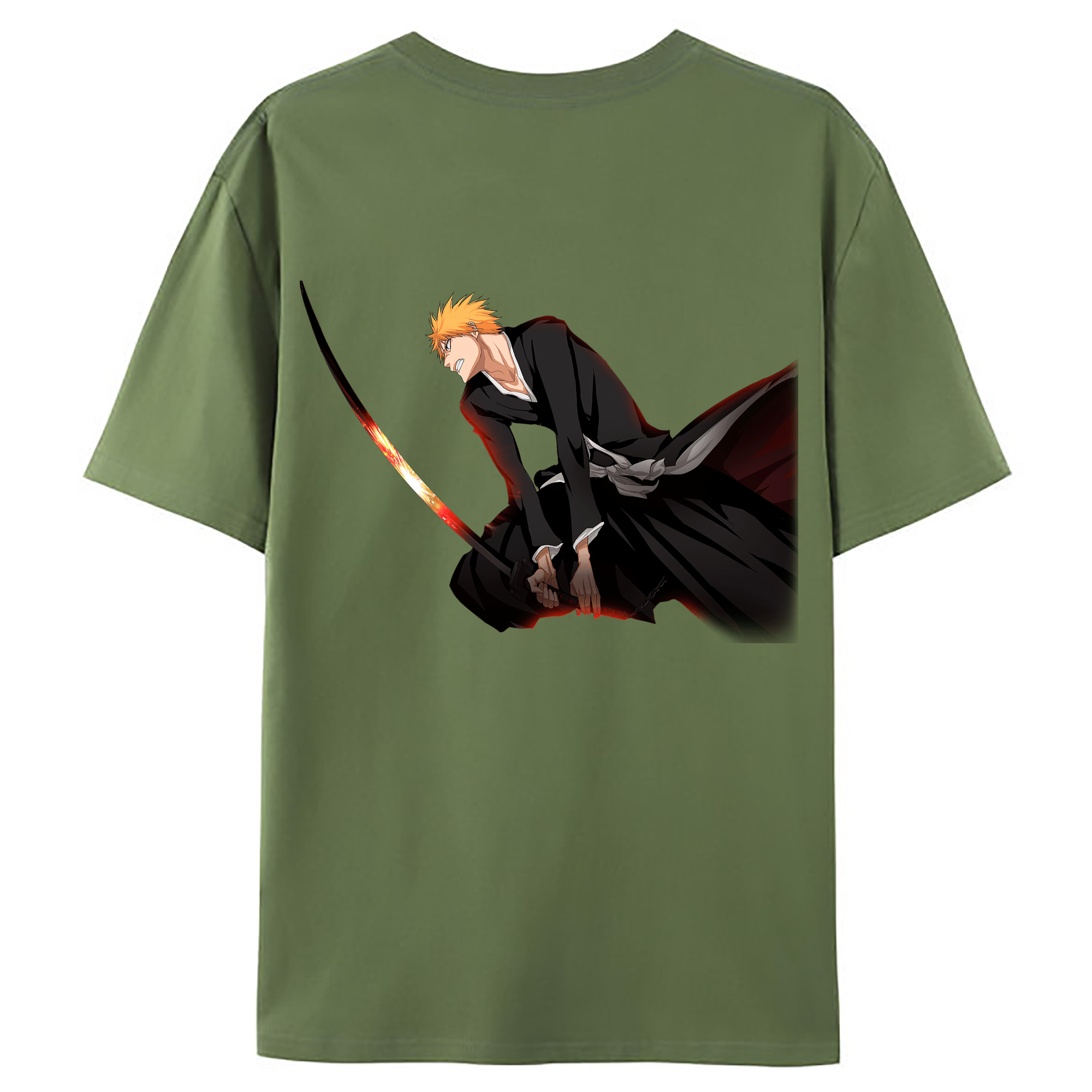 （画像用） ブリーチ 黒崎一護（くろさき いちご）BLEACH Kurosaki Ichigo 綿100％ メンズ半袖Tシャツ（バックプリント） 通気性